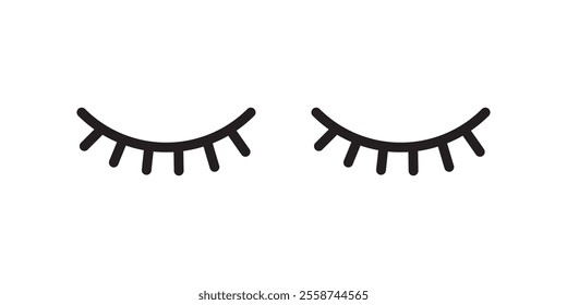 Vector simple closed eyes icon set. Flat symbol design girl black eyelash on white background.