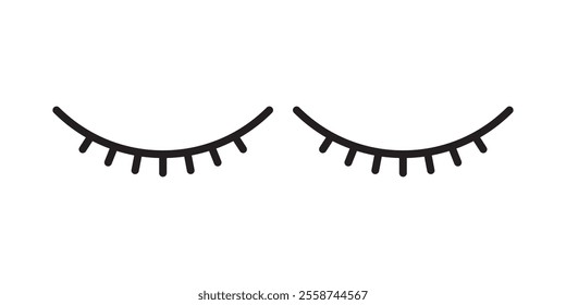 Vector simple closed eyes icon set. Flat symbol design girl black eyelash on white background.