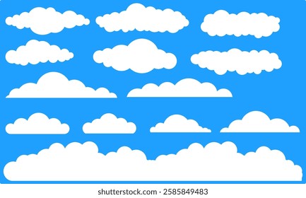 vector of simple cloud collection. white color with blue sky background. weather element for 2d cartoon