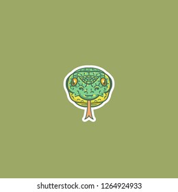 vector simple color portrait of a green snake