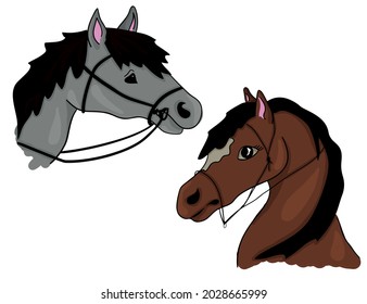 Vector simple colored horse illustration	set