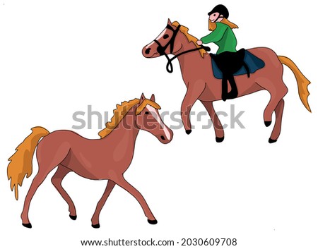 Vector simple colored horse illustration set