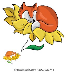 Vector simple colored sleeping fox