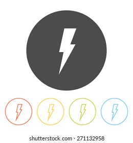 Vector simple colored thunderbolt icon. Lightning pictogram. Danger, warning concept. 