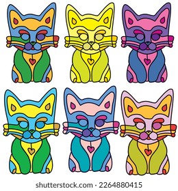 Ilustración de color simple vectorial: conjunto colorido de gatos