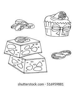 vector simple contour cupcakes with almond nut white black