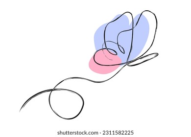 vector simple crayon or chalk effect line art single or one continuous fly butterfly 
