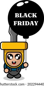 vector simple cute cartoon character screwdriver doodle mascot costume holding black friday balloon