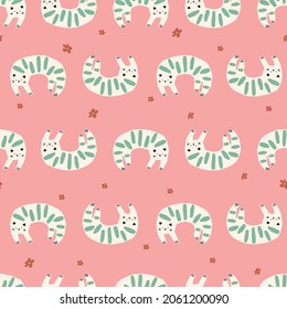 Vector simple and cute cat animal illustration motif seamless repeat pattern kids fabric digital art fashion textile 