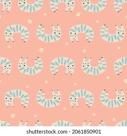 Vector simple and cute cat animal illustration motif seamless repeat pattern kids fabric digital art fashion textile 