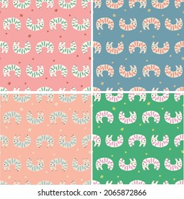 Vektorgrafik-Motiv für einfache und süße Katzenillustration nahtlose Wiederholung Muster 4 Farbwege Kollektionsbündel Kindergewebe digitale Kunstmode	