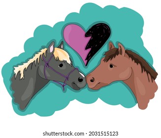 Vektorschlichte, süße, farbige Liebespferde