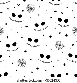 Vector simple cute seamless background for Halloween. Kids pattern. Fabric textile print. Black and white color