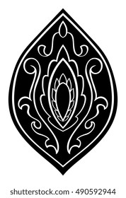 Vector simple damask on a white background. Oriental ornament. Element for design. Template for carpet, wallpaper, textile.