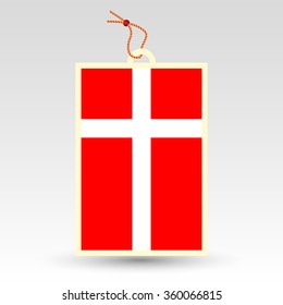 vector simple danish price tag - symbol of made in denmark - label with national flag and string