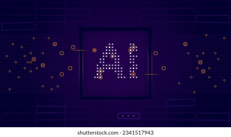 vector simple design for Artificial intelligence AI . fast processing technology with AI ship icon in the middle of large data. and respond human every thing. illustration background 