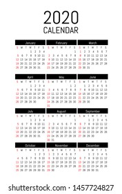 Vector simple design calendar 2020