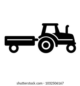 Vector simple design logo icon of black trucktor towing a trailer isolated on white background