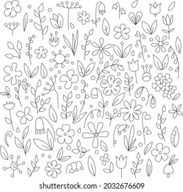 Vector simple doodle flowers in black and white
