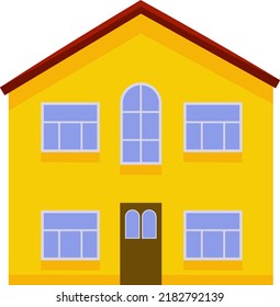 Vector simple drawing of a beautiful house. Multi-storey building. House icon with windows and door for print and web.