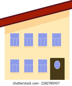 Vector simple drawing of a house. Two-story building. House icon with windows and door for print and web.