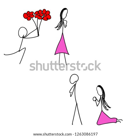 vector of simple drawing man and woman reconcile emotions