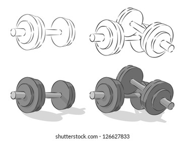 Vector simple dumbbells, isolated on white background