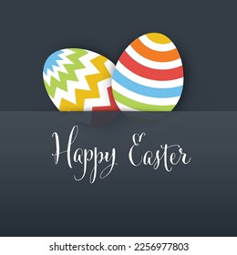 Vector simple easter card template with decorated easter eggs cut from the paper in the paper fold with realistic shadow and place for Happy Easter card text
