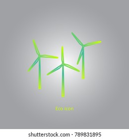 Vector simple eco related outline gradient icon of wind generators. Alternative renewable electricity generation. Isolated windmill design element in trendy style. Eco concept for print or infographic
