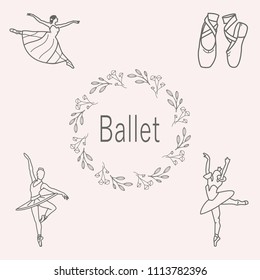 Vector simple and elegant Ballet label, icons and emblems for ballet school and studio, theatre and performance