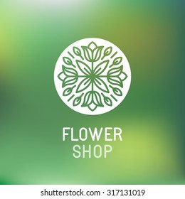 Vector simple and elegant logo design template in trendy linear style - emblem for floral shops or studios, wedding florists, creators of custom floral arrangements - circle with flowers and leaves