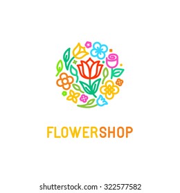 Vector simple and elegant logo design template in trendy linear style - abstract emblem for floral shop or studio, wedding florist, creator of custom floral arrangements or landscape designer 