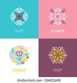 Vector simple and elegant logo design template in trendy linear style - abstract emblem for floral shop or studio, wedding florist, creator of custom floral arrangements or landscape designer - 