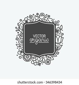 Vector simple and elegant logo design template in trendy linear style - abstract emblem for floral shops or studios, wedding florists - square with flowers and leaves