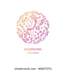 Vector simple and elegant logo design template in trendy linear style - emblem for ballet school or studio, dance studio, performance with ballerina and flower.