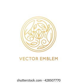 Vector simple and elegant logo design template in trendy linear style - abstract emblem for floral shops or studios, wedding florists, creators of custom floral arrangements 