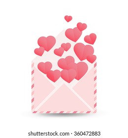 vector simple envelope with red paper heart valentine card inside