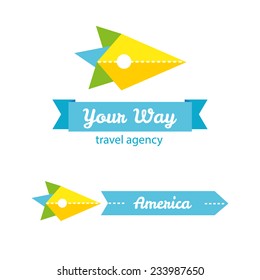 Vector simple flat bird head travel company logo with identity element