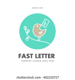 Vector simple flat business card. Express mail delivery business, logistics company advertising, logo isolated on white background. Internet, net working. Poster, leaflet, card, article illustration.