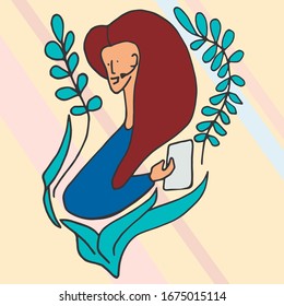 Vector simple flat design woman avatar. Call center workers. Business talk. Helpdesk. Smiling woman talking on microphone and headphone. Consultant colorful pictures. Office life. Woman at work.