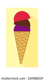 Vector simple flat icon of scoop Ice Cream on the yellow background.
