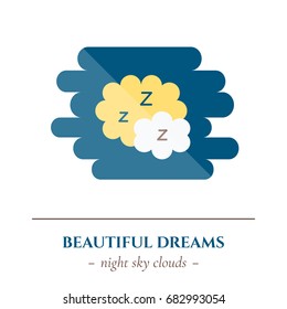 Vector simple flat icon for well healthy night sleep isolated on white background. Sleep cloud in the night sky.