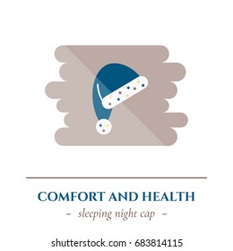 Vector simple flat icon for well healthy night sleep isolated on white background. Sleep night cap for hairs