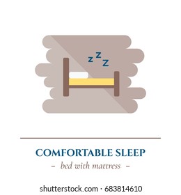 Vector simple flat icon for well healthy night sleep isolated on white background. Sleep single bed for one person