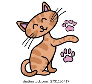 Vector simple flat illustration of cute kitty cat, children sticker ready to print