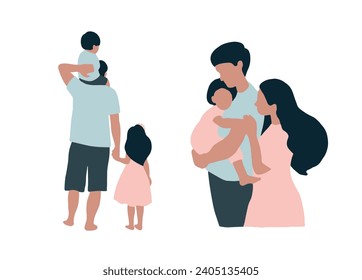 Vector simple flat illustration depicting a loving family of mother, father and child