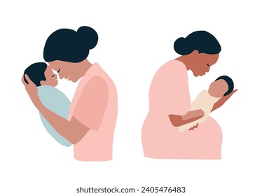 Vector simple flat illustration of a loving mother and baby