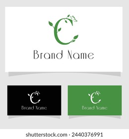 Vector Simple and flat letter C logo with Leaf