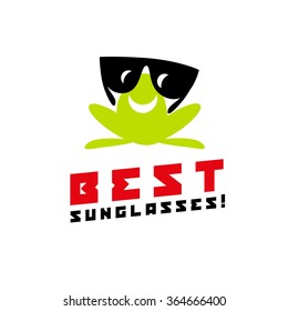 Vector simple flat logo with frog character. Cute friendly frog illustration. Logo and insignia template good for animal, pet store, children toys shops, zoo markets, eco companies and business. 