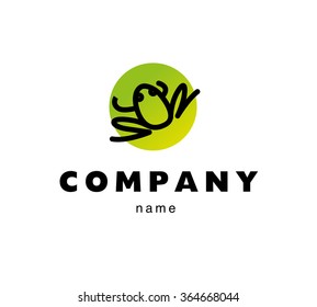 Vector simple flat logo with frog character. Cute friendly frog illustration. Logo and insignia template good for animal, pet store, children toys shops, zoo markets, eco companies and business. 